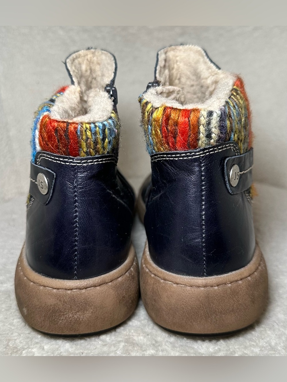 Josef Seibel Maren 07 Black Navy Leather Chelsea Ankle Boots Wool Cuff Winter 10 - Picture 5 of 13